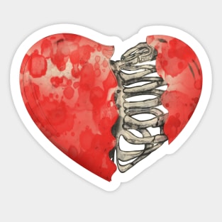 Skeleton rib heart, Broken, heart, watercolor design rib heart Sticker